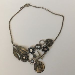 Vintage style antiqued bronze bib necklace
